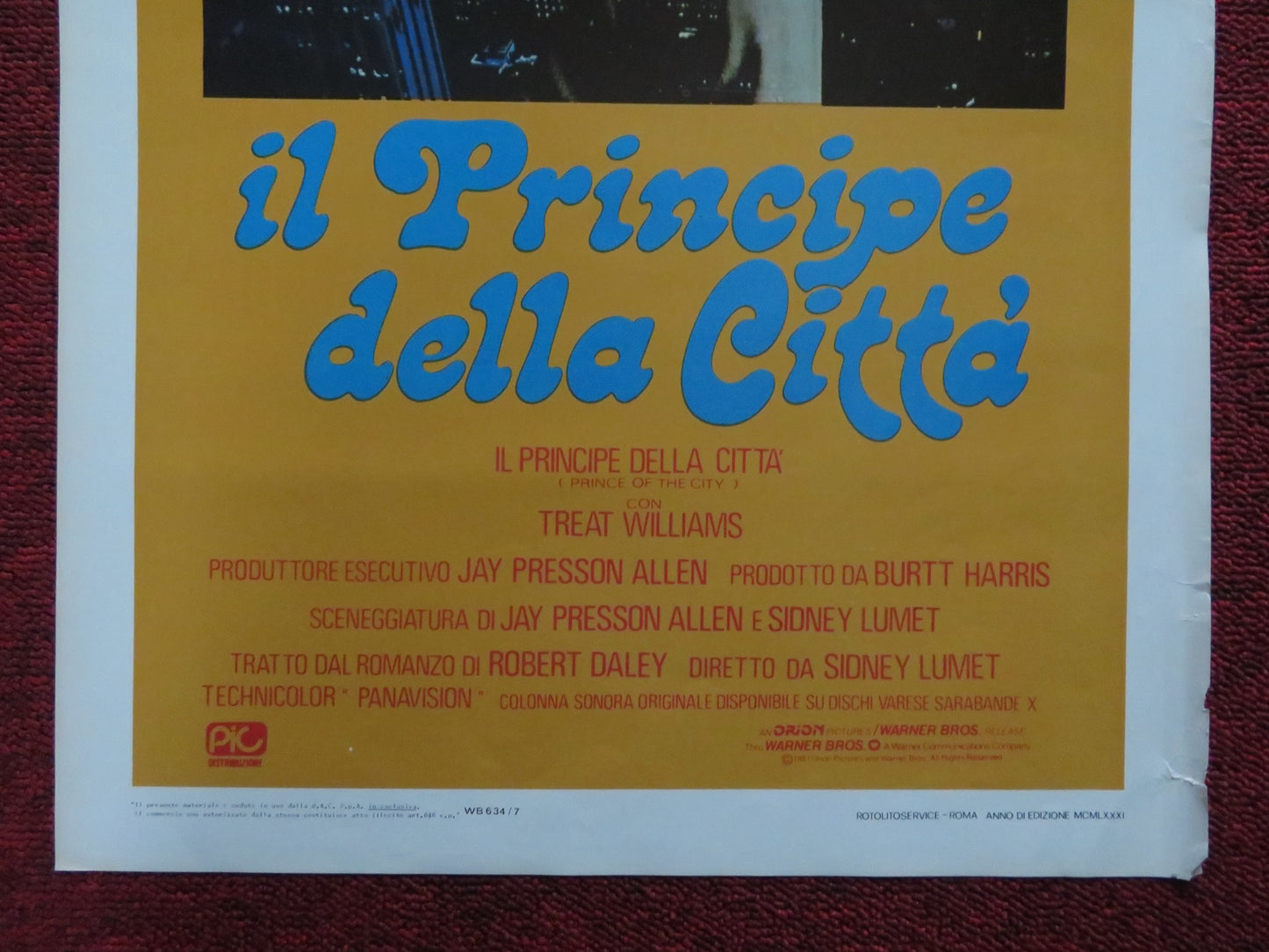 PRINCE OF THE CITY ITALIAN LOCANDINA POSTER TREAT WILLIAMS JERRY ORBACH 1981