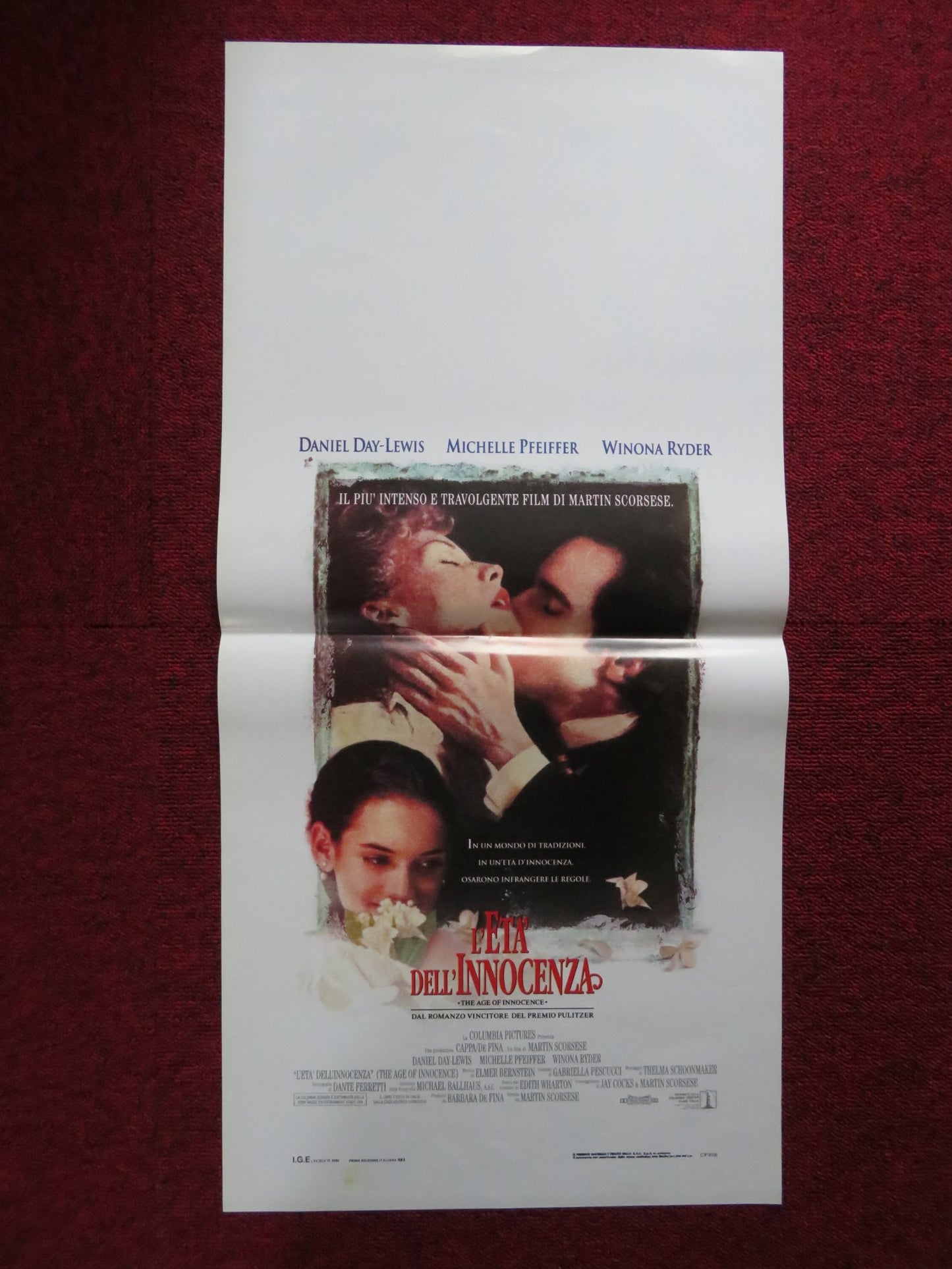 THE AGE OF INNOCENCE ITALIAN LOCANDINA POSTER DANIEL DAY-LEWIS M. PFEIFFER 1993