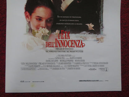 THE AGE OF INNOCENCE ITALIAN LOCANDINA POSTER DANIEL DAY-LEWIS M. PFEIFFER 1993