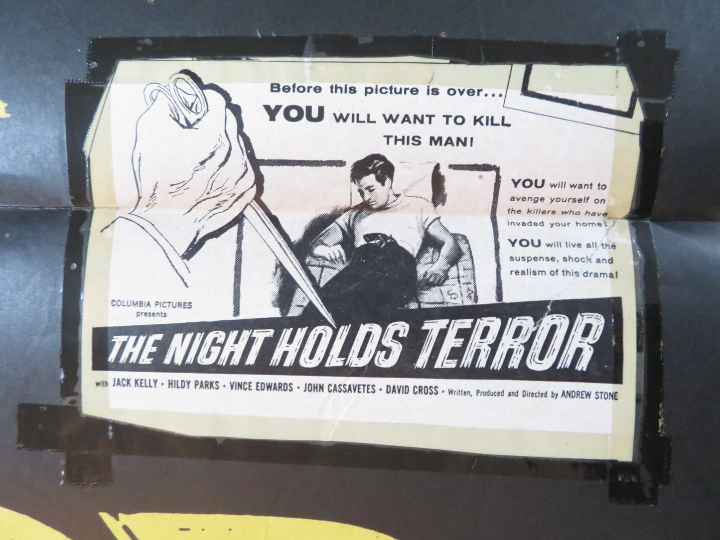 THE NIGHT HOLDS TERROR FOLDED US ONE SHEET POSTER JACK KELLY HILDY PARKS 1955