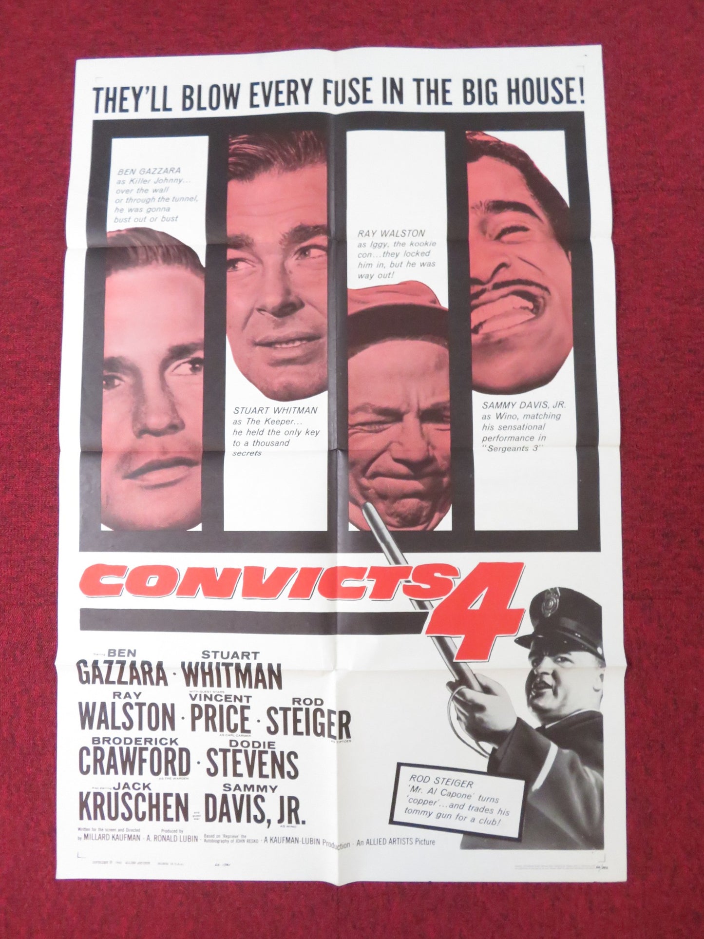 CONVICTS 4 FOLDED US ONE SHEET POSTER BEN GAZZARA STUART  WHITMAN 1962