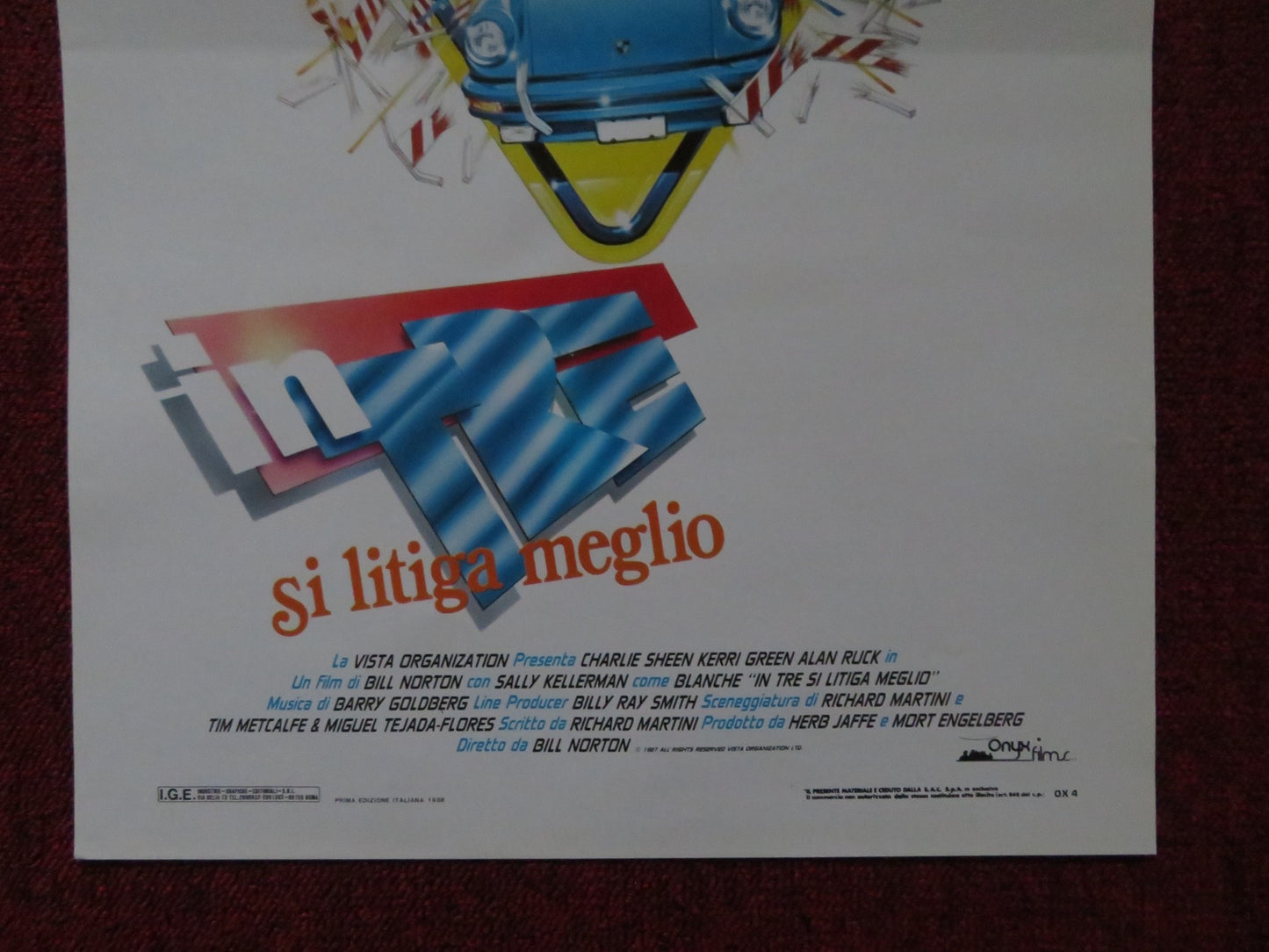 THREE FOR THE ROAD ITALIAN LOCANDINA POSTER CHARLIE SHEEN KERRI GREEN 1987