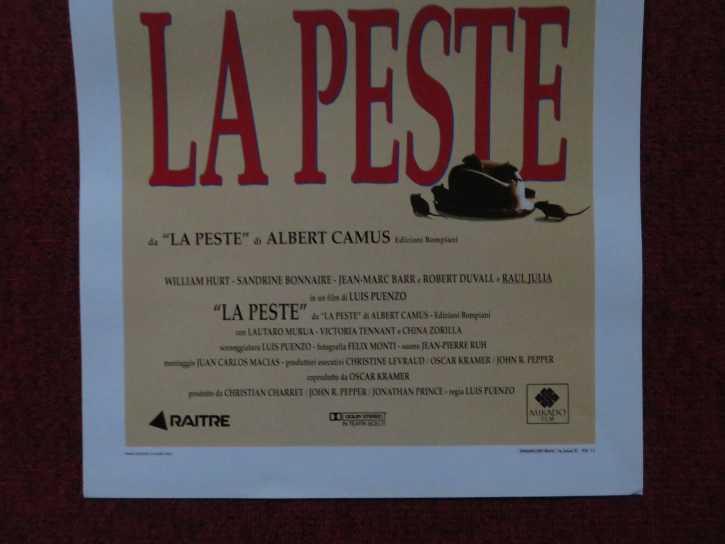 LA PESTE ITALIAN LOCANDINA POSTER WILLIAM HURT ROBERT DUVALL 1992