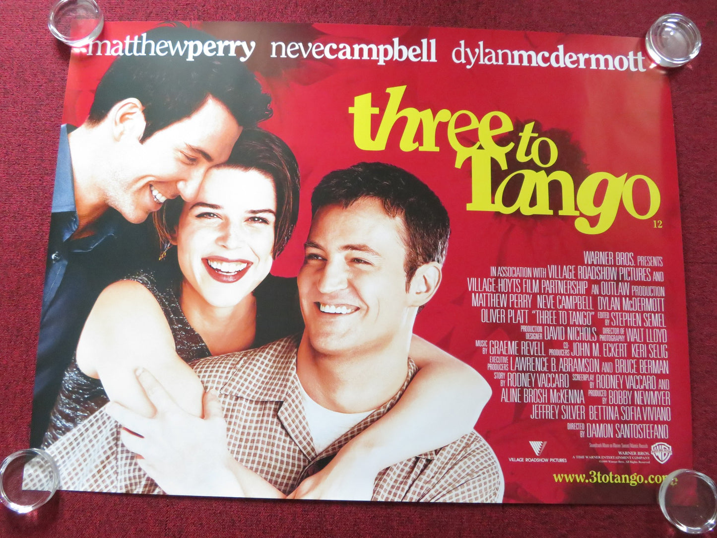 THREE TO TANGO UK QUAD (30"x 40") ROLLED POSTER MATTHEW PERRY NEVE CAMPBELL 1999