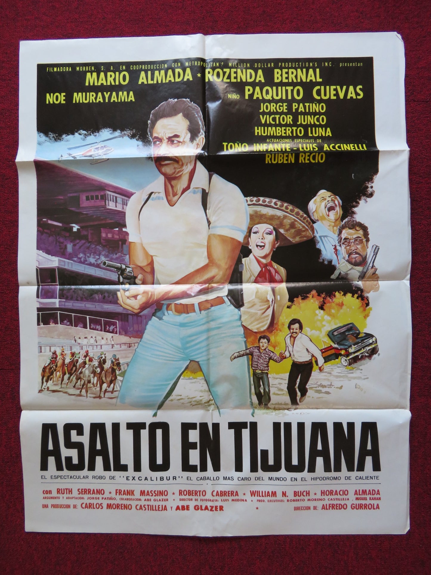 ASALTO EN TIJUANA FOLDED MEXICAN POSTER MARIO ALMADA ROSENDA BERNAL 1984