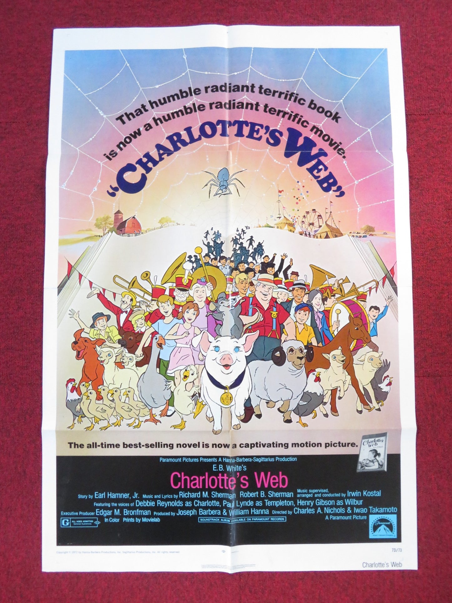 CHARLOTTE'S WEB FOLDED US ONE SHEET POSTER DEBBIE REYNOLDS PAUL LYNDE 1972