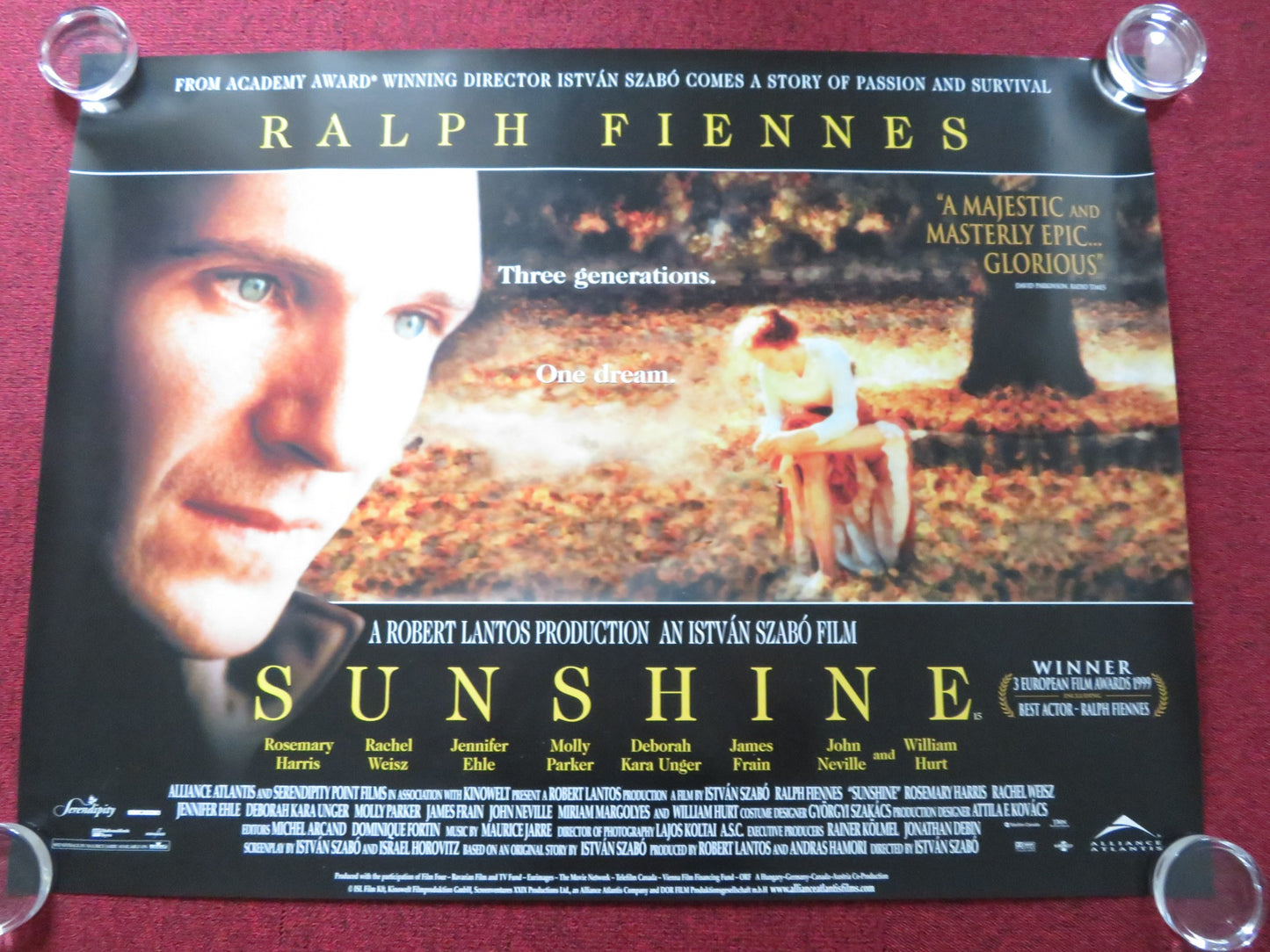 SUNSHINE UK QUAD (30"x 40") ROLLED POSTER RALPH FIENNES ROSEMARY HARRIS 1999