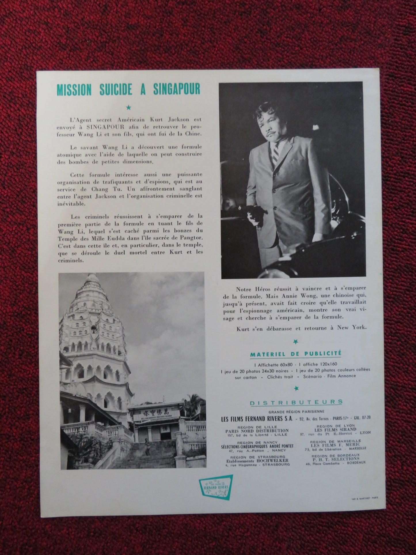 SUICIDE MISSION TO SINGAPORE FRENCH BROCHURE STELIO CANDELLI STANLEY KENT 1966