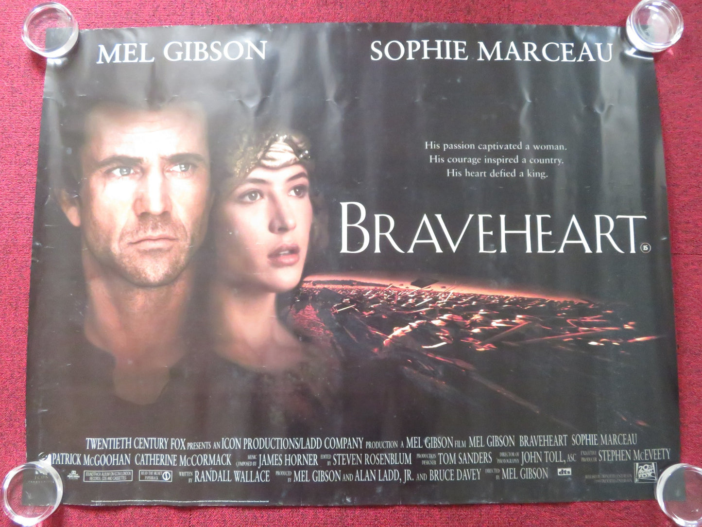 BRAVEHEART UK QUAD (30"x 40") ROLLED POSTER MEL GIBSON SOPHIE MARCEAU 1995