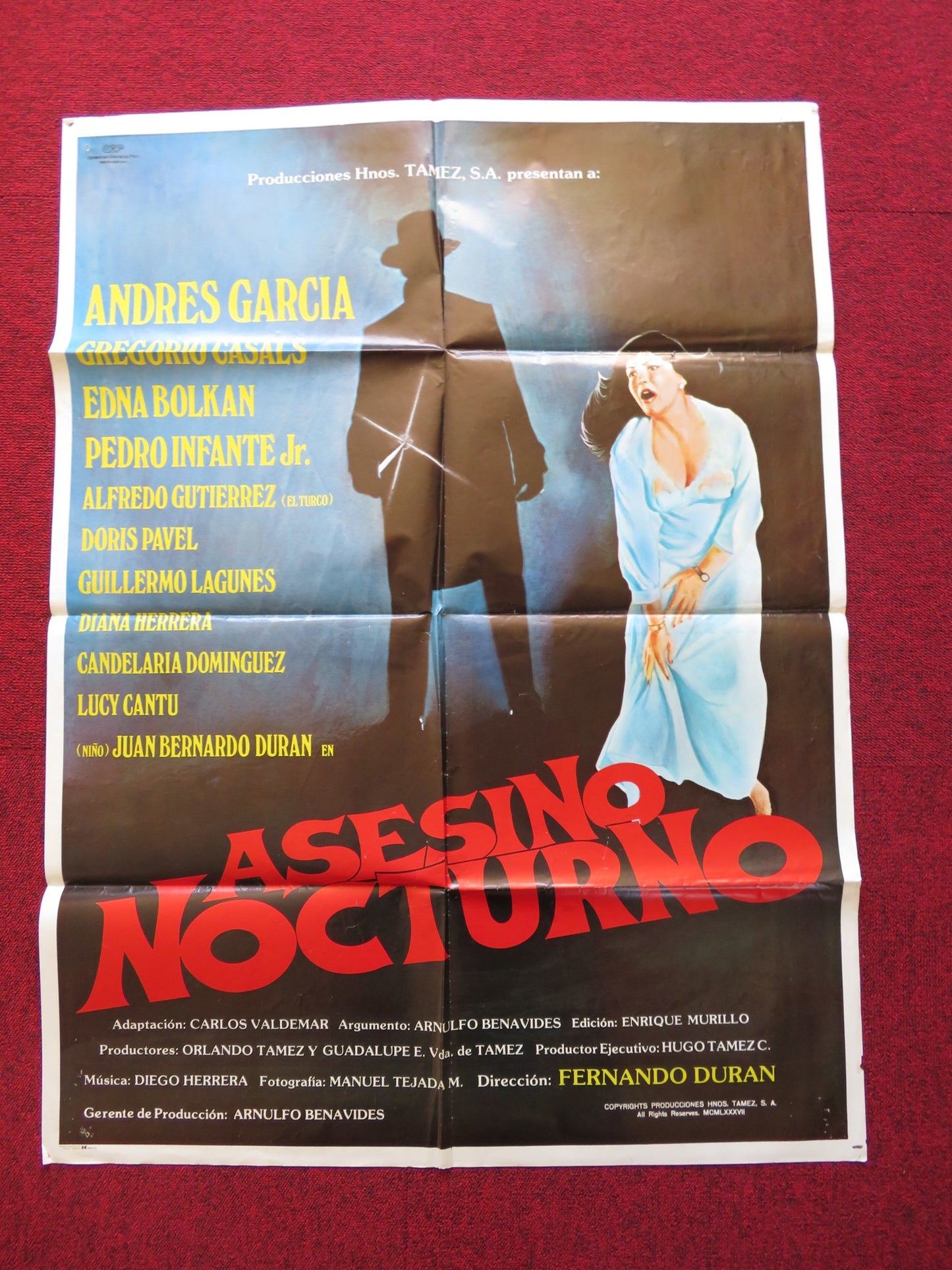 ASESINO NOCTURNO FOLDED MEXICAN POSTER ANDRES GARCIA GREGORIO CASAL 1988