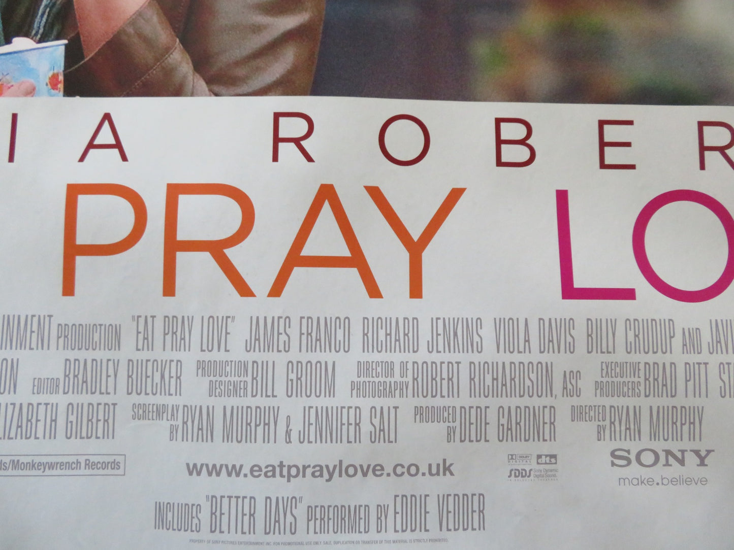 EAT PRAY LOVE UK QUAD ROLLED POSTER JULIA ROBERTS BILLY CRUDUP 2010