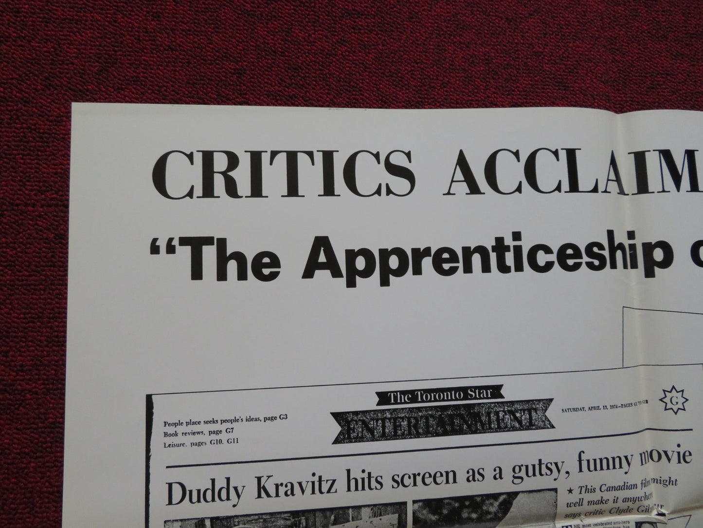 THE APPRENTICESHIP OF DUDDY KRAVITZ FOLDED US ONE SHEET POSTER R. DREYFUSS 1974