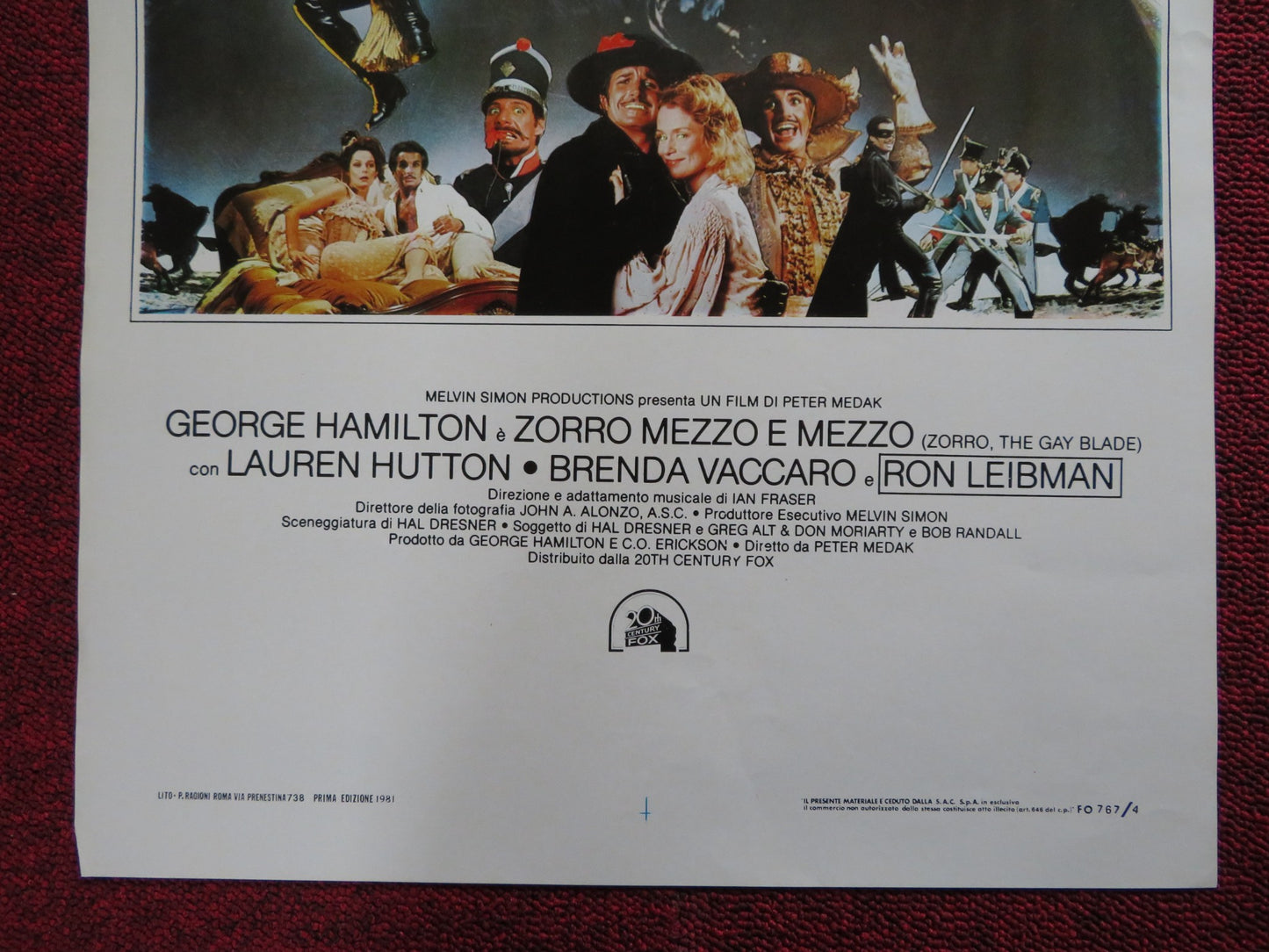 ZORRO: THE GAY BLADE  ITALIAN LOCANDINA POSTER GEORGE HAMILTON L. HUTTON 1981