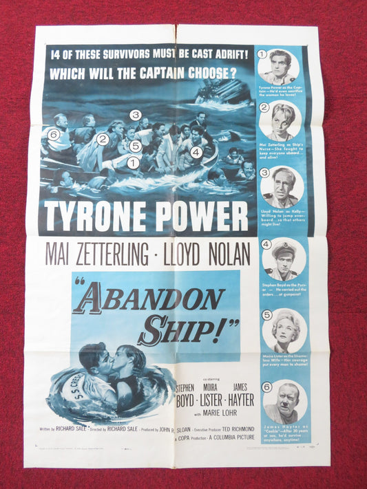 ABANDON SHIP! FOLDED US ONE SHEET POSTER TYRONE POWER MAI ZETTERLING 1957