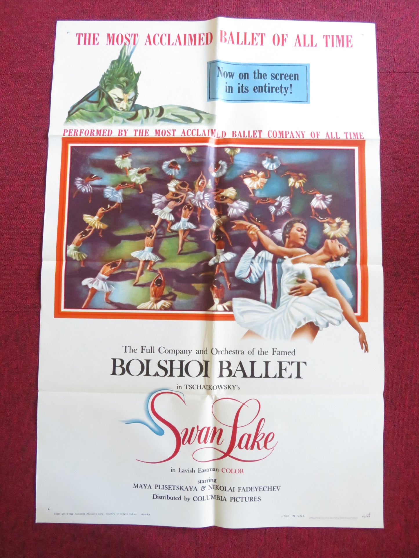 SWAN LAKE FOLDED US ONE SHEET POSTER MAYA PLISETSKAYA NIKOLAI FEDEYCHEV 1960