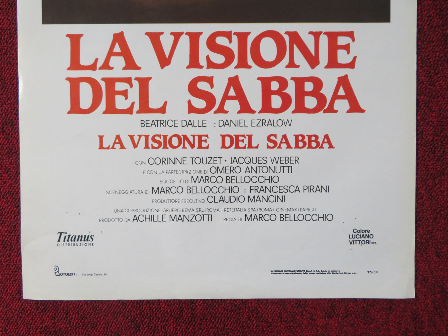 LA VISIONE DEL SABBA ITALIAN LOCANDINA POSTER BEATRICE DALLE DANIEL EZRALOW 1988