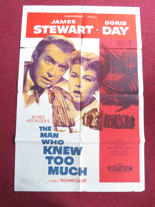 THE MAN WHO KNEW TOO MUCH FOLDED US ONE SHEET POSTER HITCHCOCK J. STEWART 1956