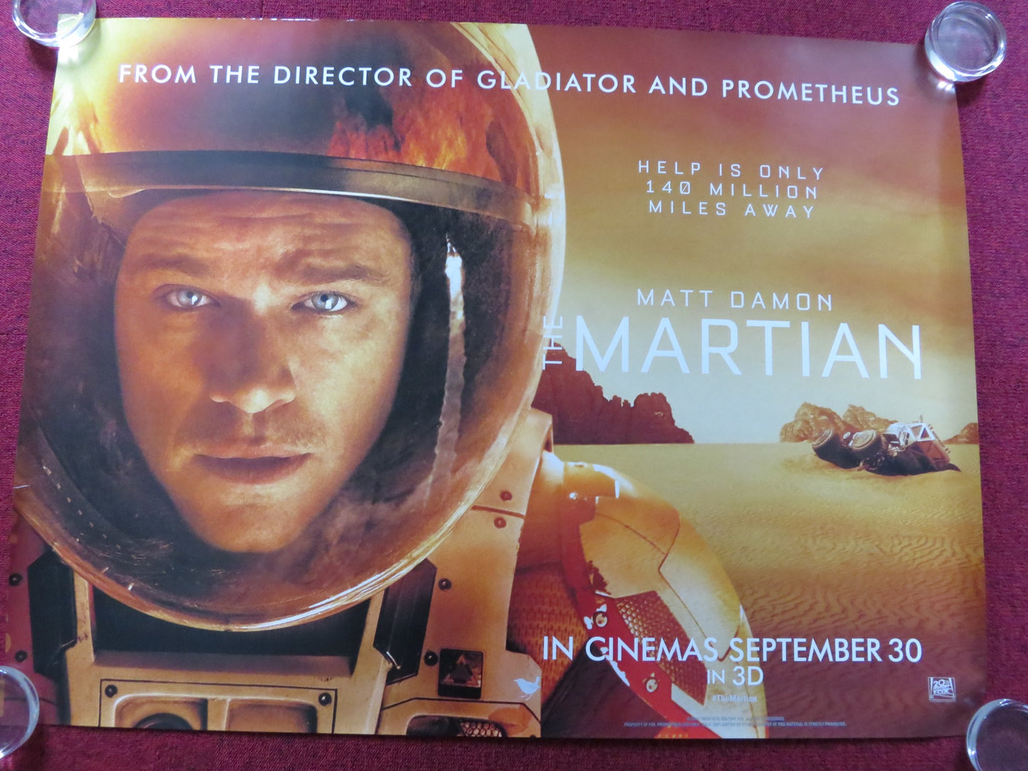 THE MARTIAN UK QUAD (30"x 40") ROLLED POSTER MATT DAMON JESSICA CHASTAIN 2015