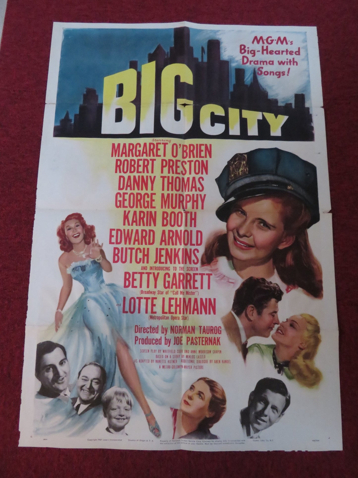 BIG CITY FOLDED US ONE SHEET POSTER MARGARET O'BRIEN ROBERT PRESTON 1948