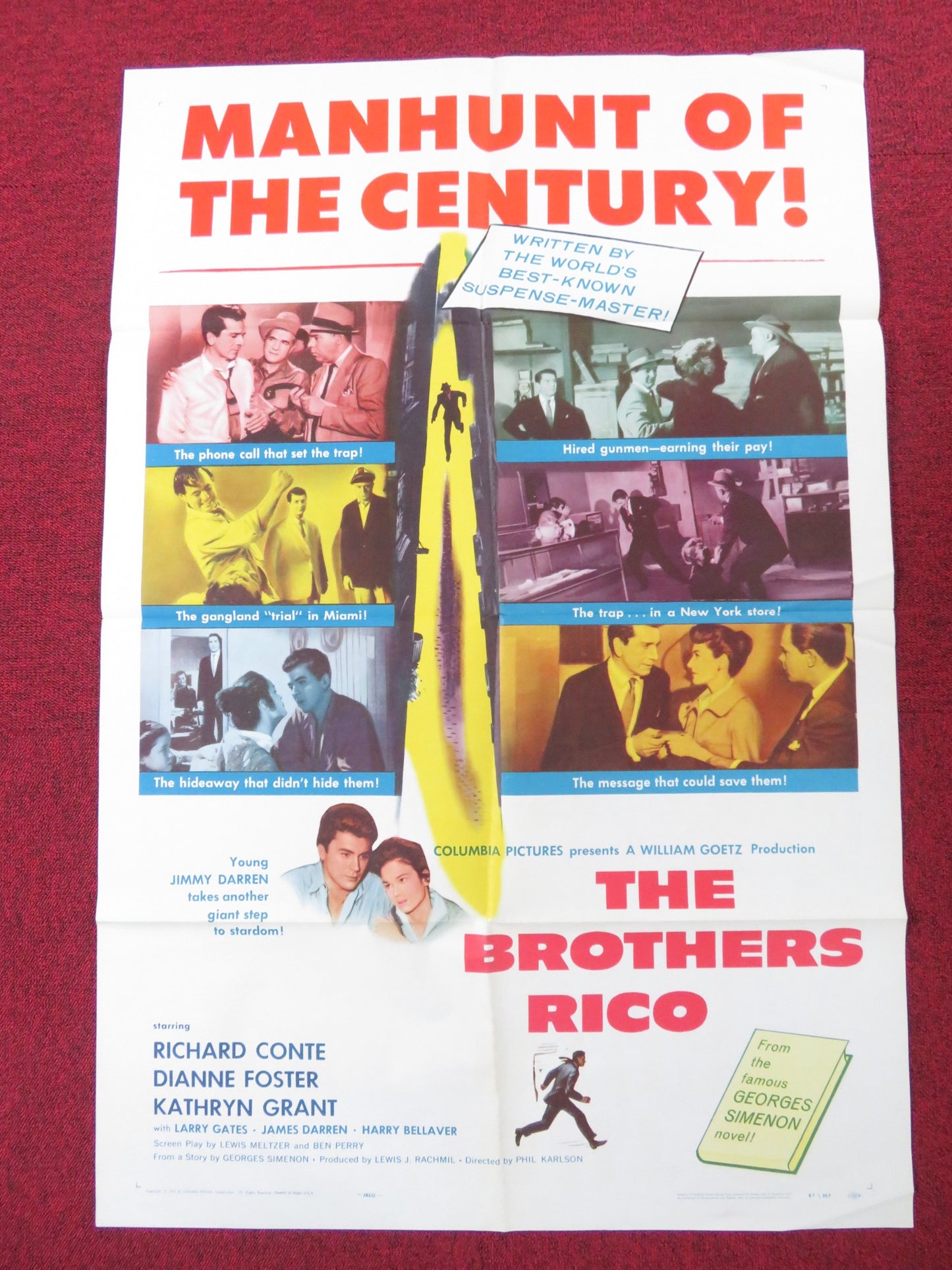 THE BROTHERS RICO FOLDED US ONE SHEET POSTER RICHARD CONTE DIANNE FOSTER 1957