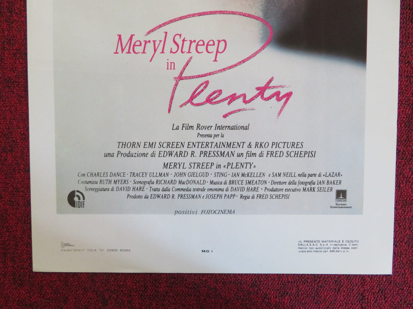 PLENTY ITALIAN LOCANDINA POSTER MERYL STREEP CHARLES DANCE 1985