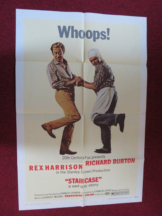 STAIRCASE FOLDED US ONE SHEET POSTER REX HARRISON RICHARD BURTON 1969