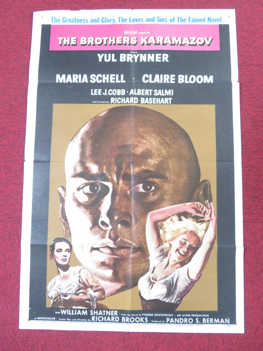 THE BROTHERS KARAMAZOV FOLDED US ONE SHEET POSTER YUL BRYNNER MARIA SCHELL 1958