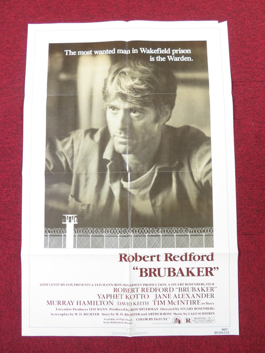 BRUBAKER FOLDED US ONE SHEET POSTER ROBERT REDFORD YAPHET KOTTO 1980