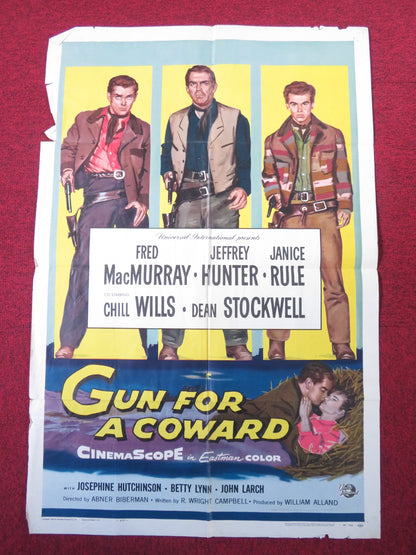 GUN FOR A COWARD FOLDED US ONE SHEET POSTER FRED MACMURRAY JEFFREY HUNTER 1956