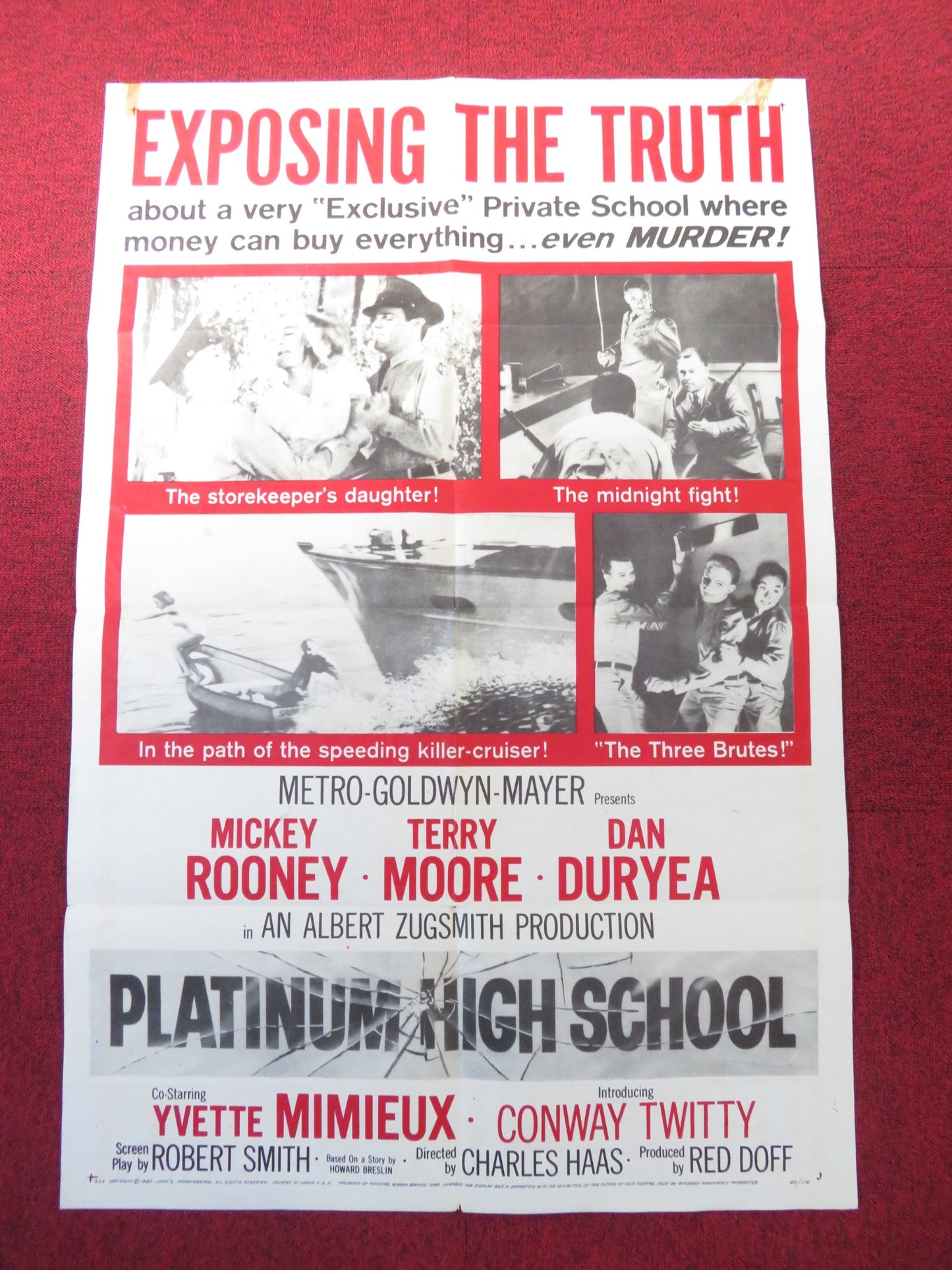 PLATINUM HIGH SCHOOL FOLDED US ONE SHEET POSTER MICKEY ROONEY TERRY MOORE 1960