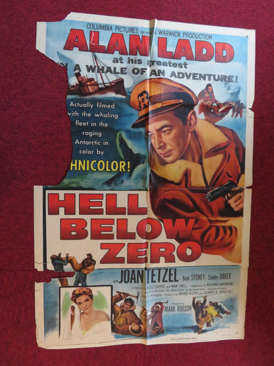 HELL BELOW ZERO FOLDED US ONE SHEET POSTER ALAN LADD JOAN TETZEL 1954