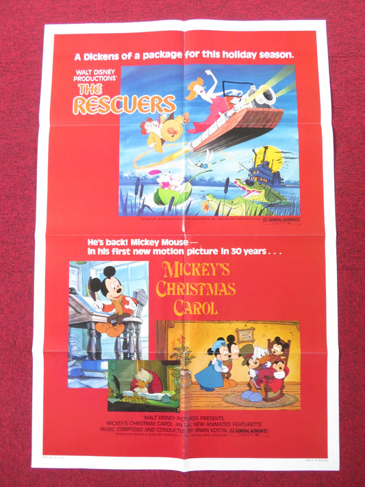 THE RESCUERS / MICKEY'S CHRISTMAS CAROL COMBO FOLDED US ONE SHEET POSTER 1983