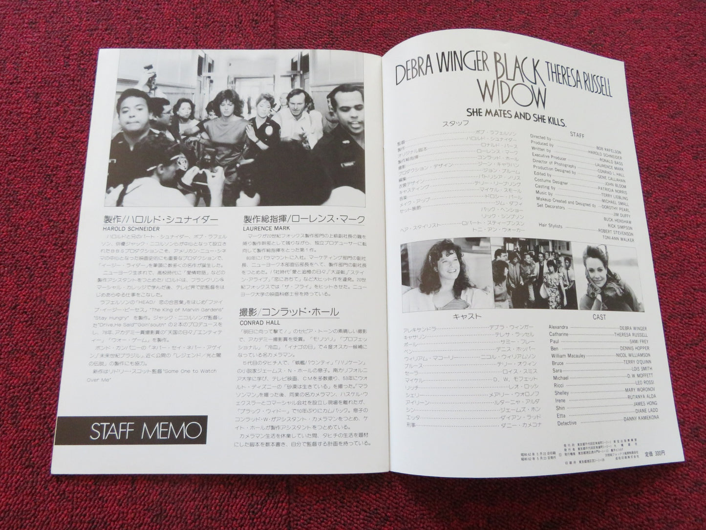 BLACK WIDOW JAPANESE BROCHURE / PRESS BOOK DEBRA WINGER THERESA RUSSELL 1987