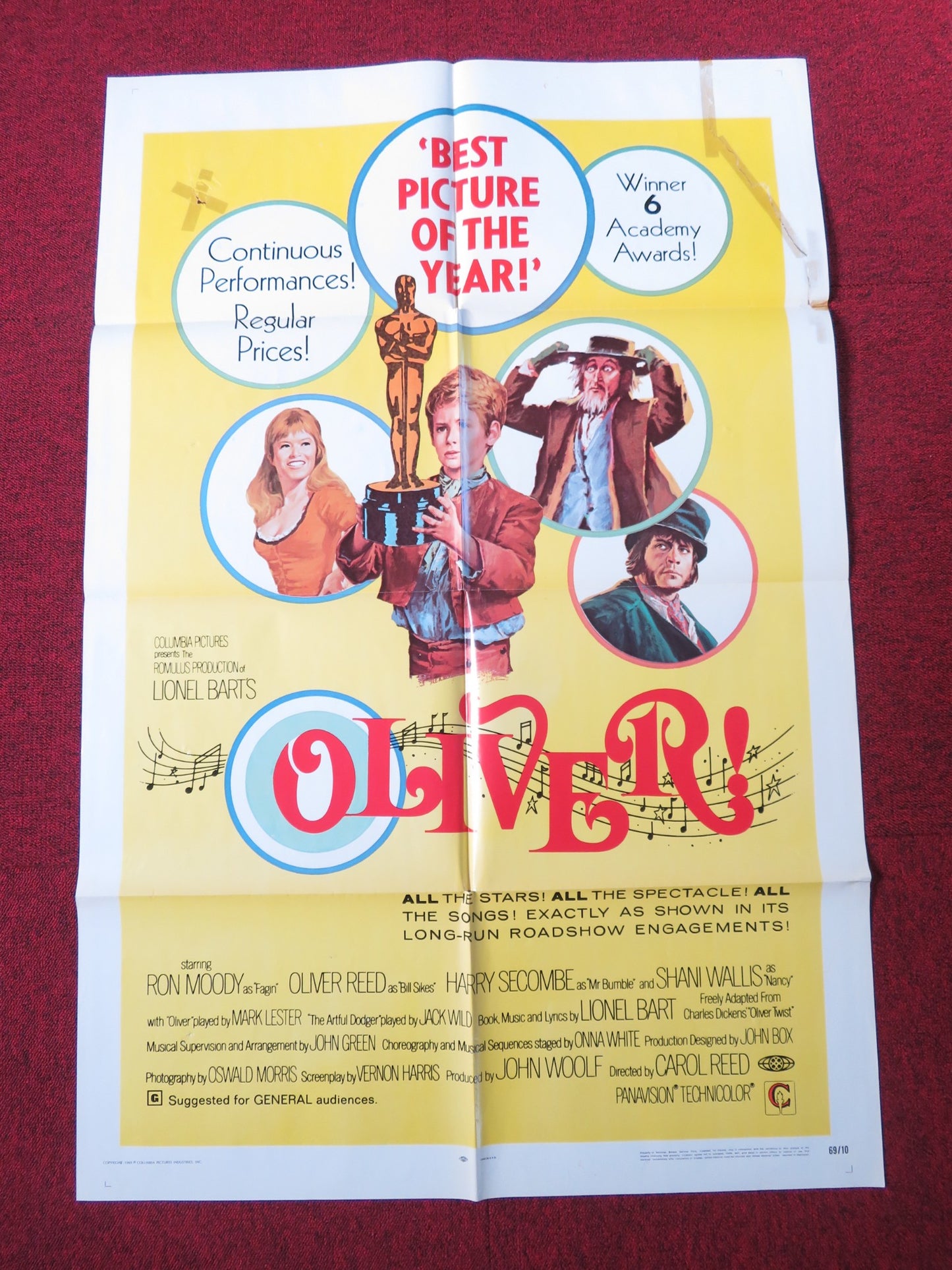 OLIVER! FOLDED US ONE SHEET POSTER OLIVER REED RON MOODY 1969