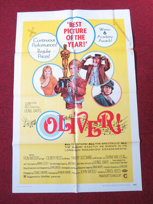 OLIVER! FOLDED US ONE SHEET POSTER OLIVER REED RON MOODY 1969