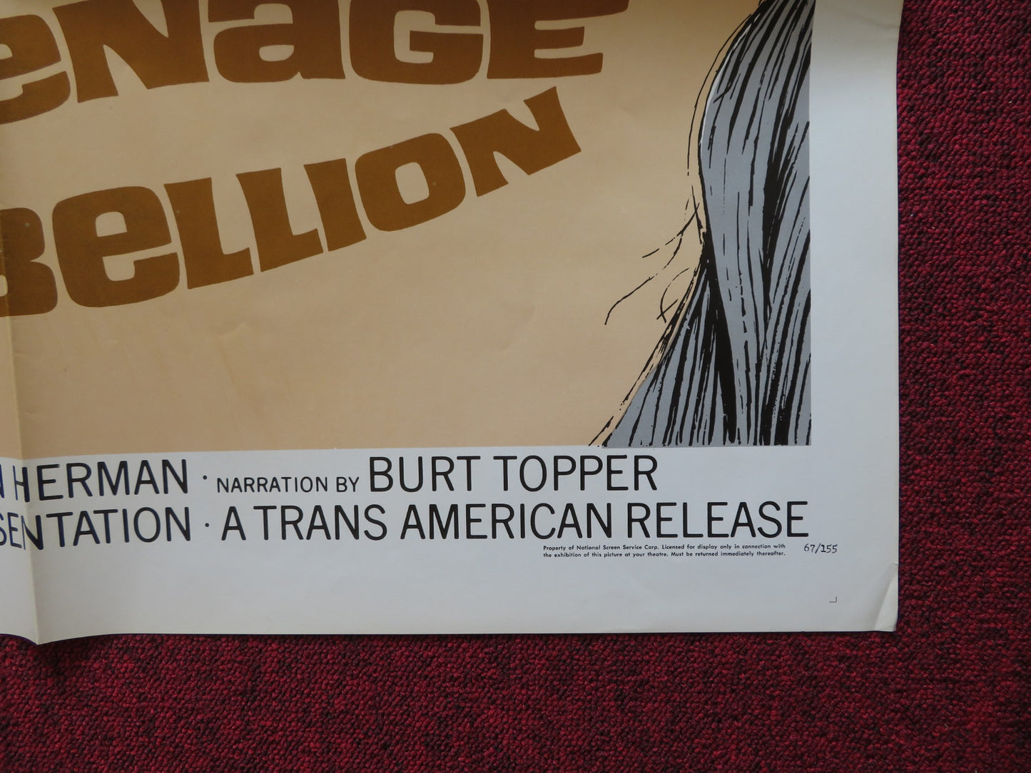 TEENAGE REBELLION FOLDED US ONE SHEET POSTER BURT TOPPER NORMAN HERMAN 1967