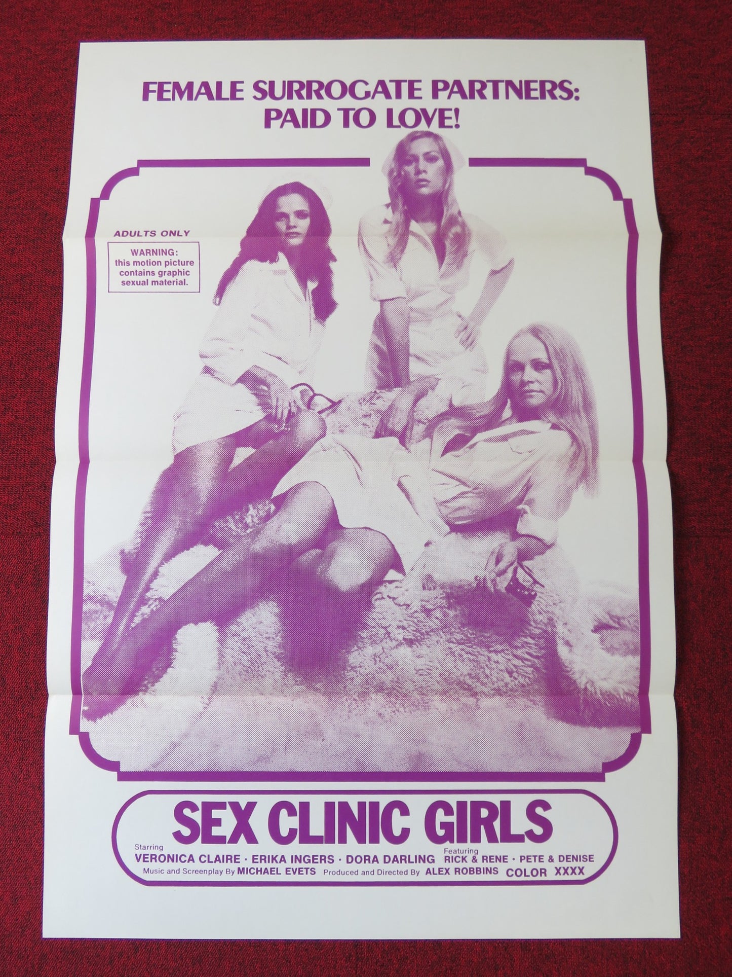 SEX CLINIC GIRLS US TRI FOLDED ONE SHEET ROLLED POSTER VERONICA CLARE 1974