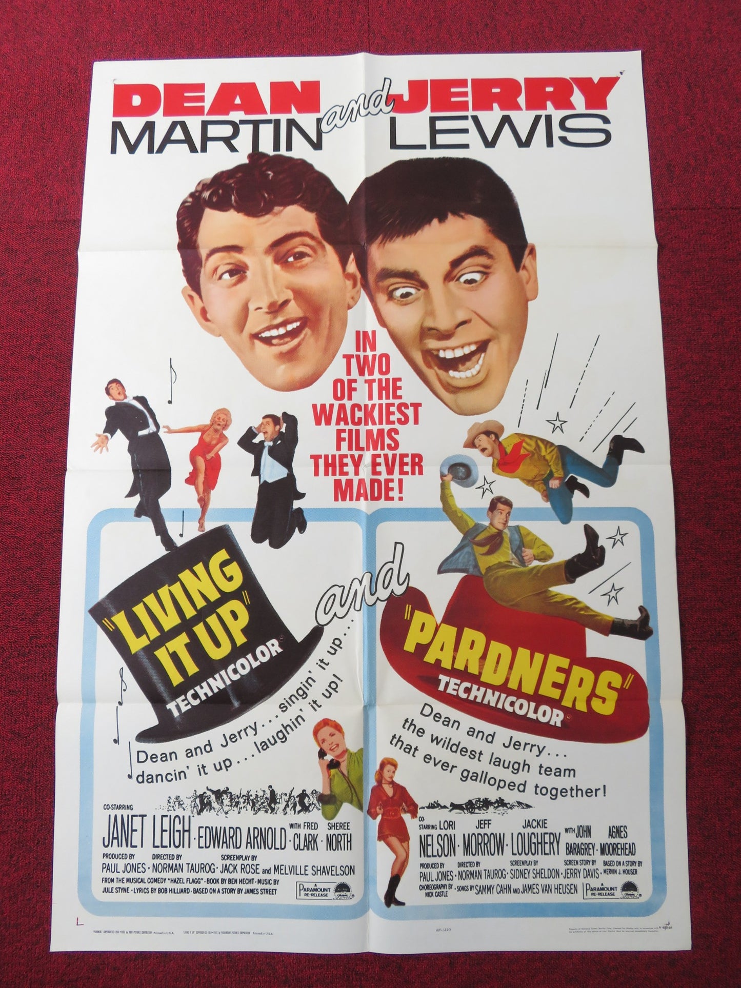 LIVING IT UP PARDNERS COMBO FOLDED US ONE SHEET POSTER DEAN MARTIN J. LEWIS 1965