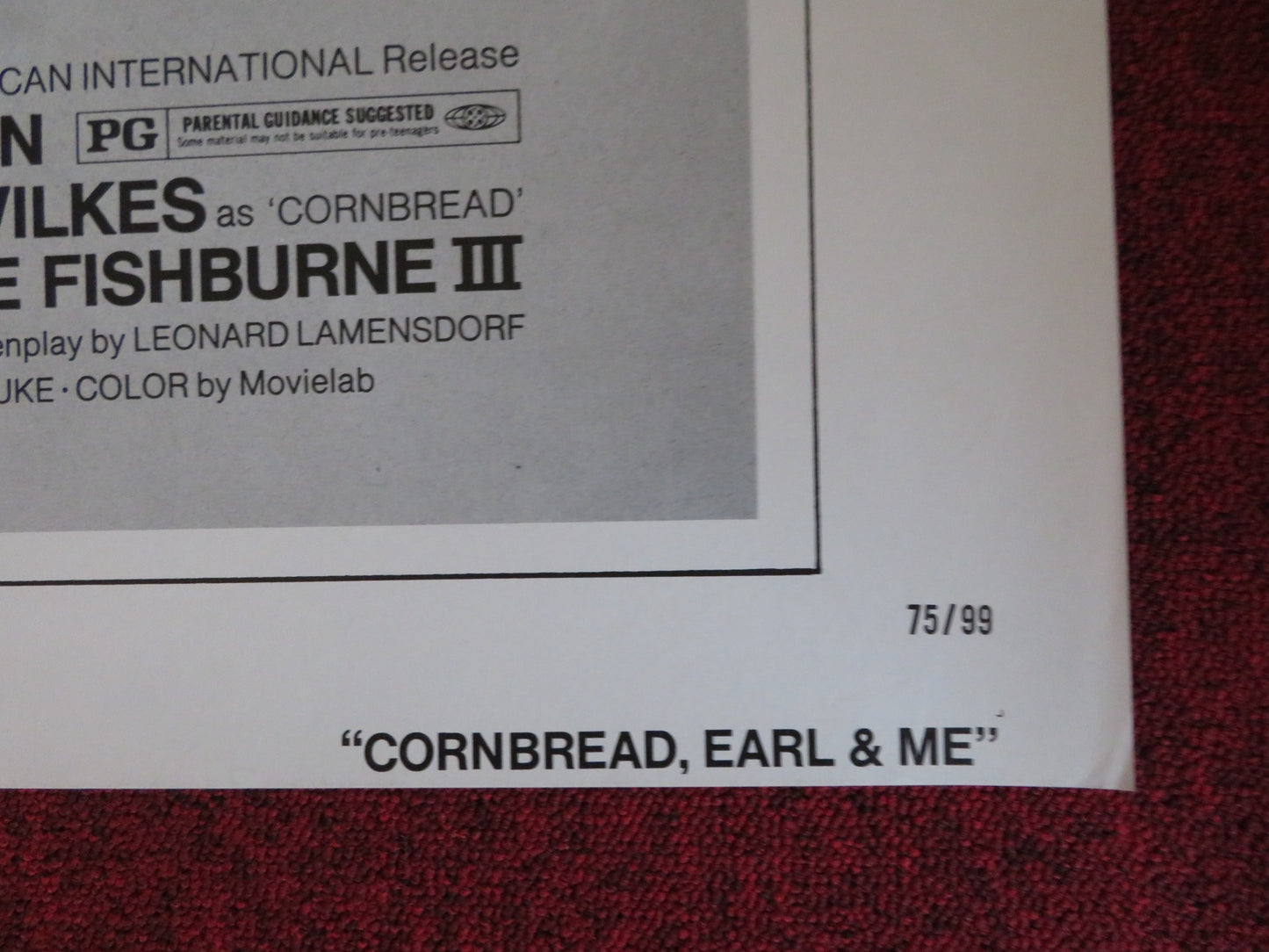 CORNBREAD, EARL AND ME FOLDED US ONE SHEET POSTER MOSES GUNN ROASLIND CASH 1975