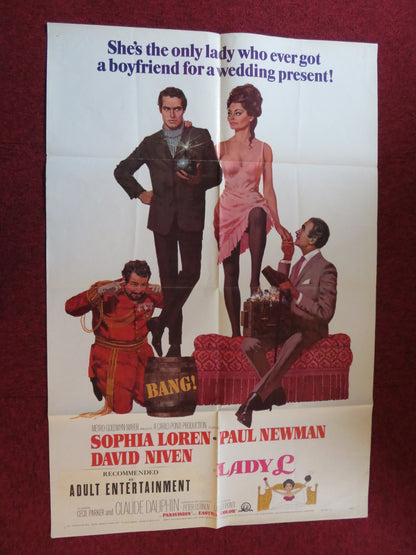 LADY L - STYLE B FOLDED US ONE SHEET POSTER SOPHIA LOREN PAUL NEWMAN 1966