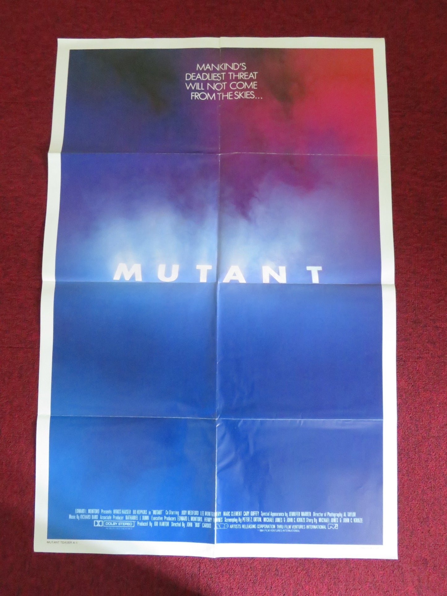 MUTANT - TEASER A FOLDED US ONE SHEET POSTER WINGS HAUSER BO HOPKINS 1984