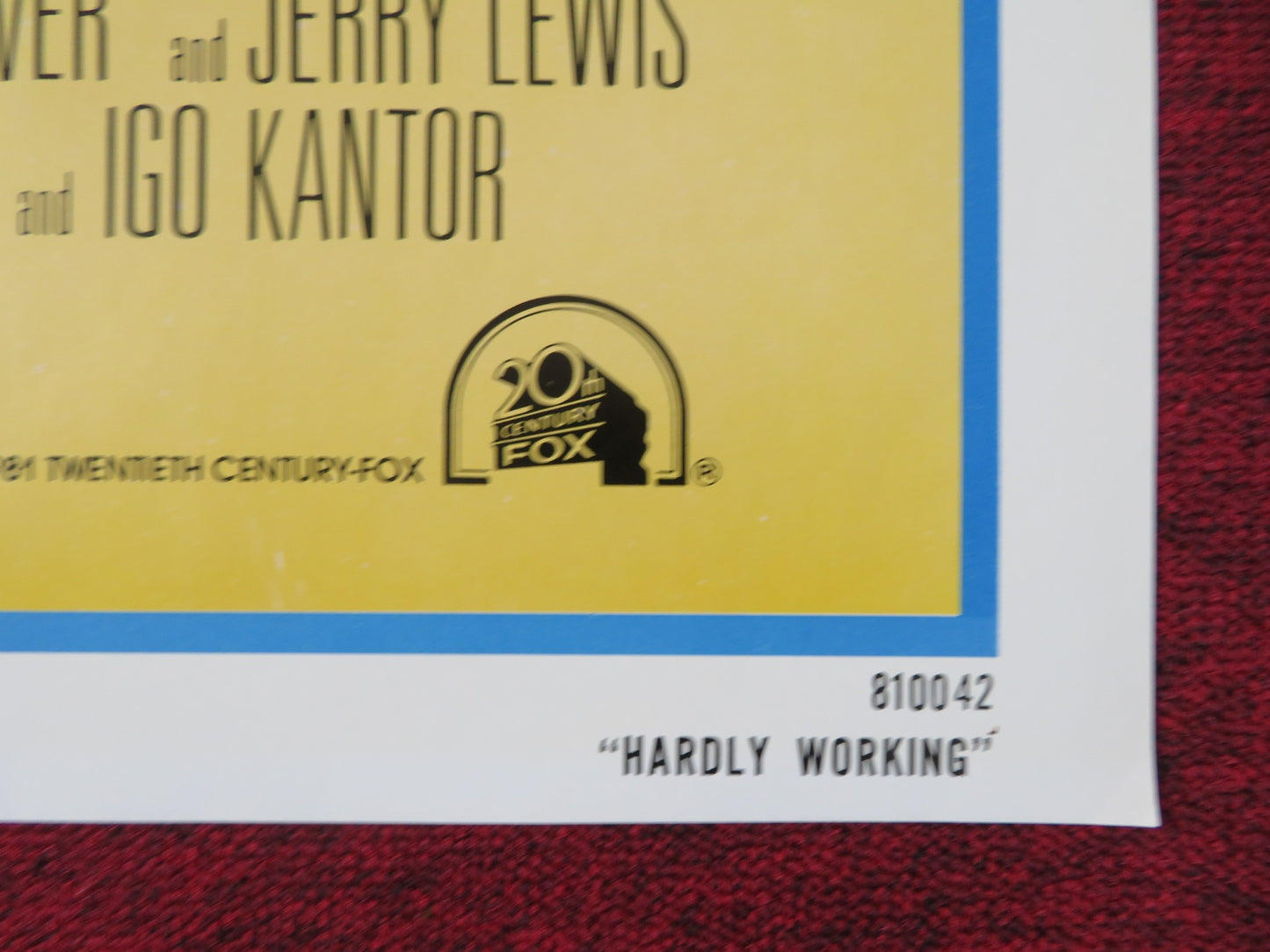 HARDLY WORKING FOLDED US ONE SHEET POSTER JERRY LEWIS SUSAN OLIVER 1981