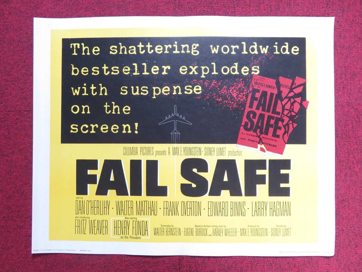 FAIL SAFE US HALF SHEET (22"x 28") POSTER DAN O'HERLIHY WALTER MATTHAU 1964