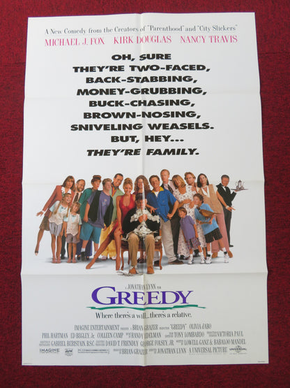 GREEDY FOLDED US ONE SHEET POSTER MICHAEL J. FOX KIRK DOUGLAS 1994