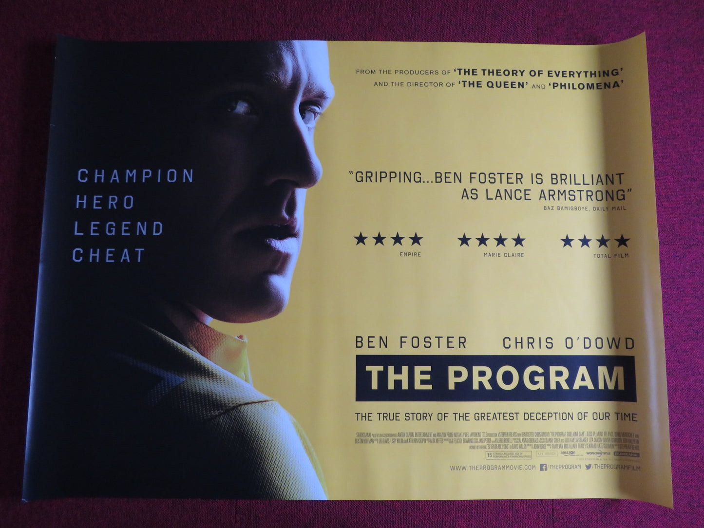 THE PROGRAM UK QUAD (30"x 40") ROLLED POSTER BEN FOSTER CHRIS O'DOWD 2015