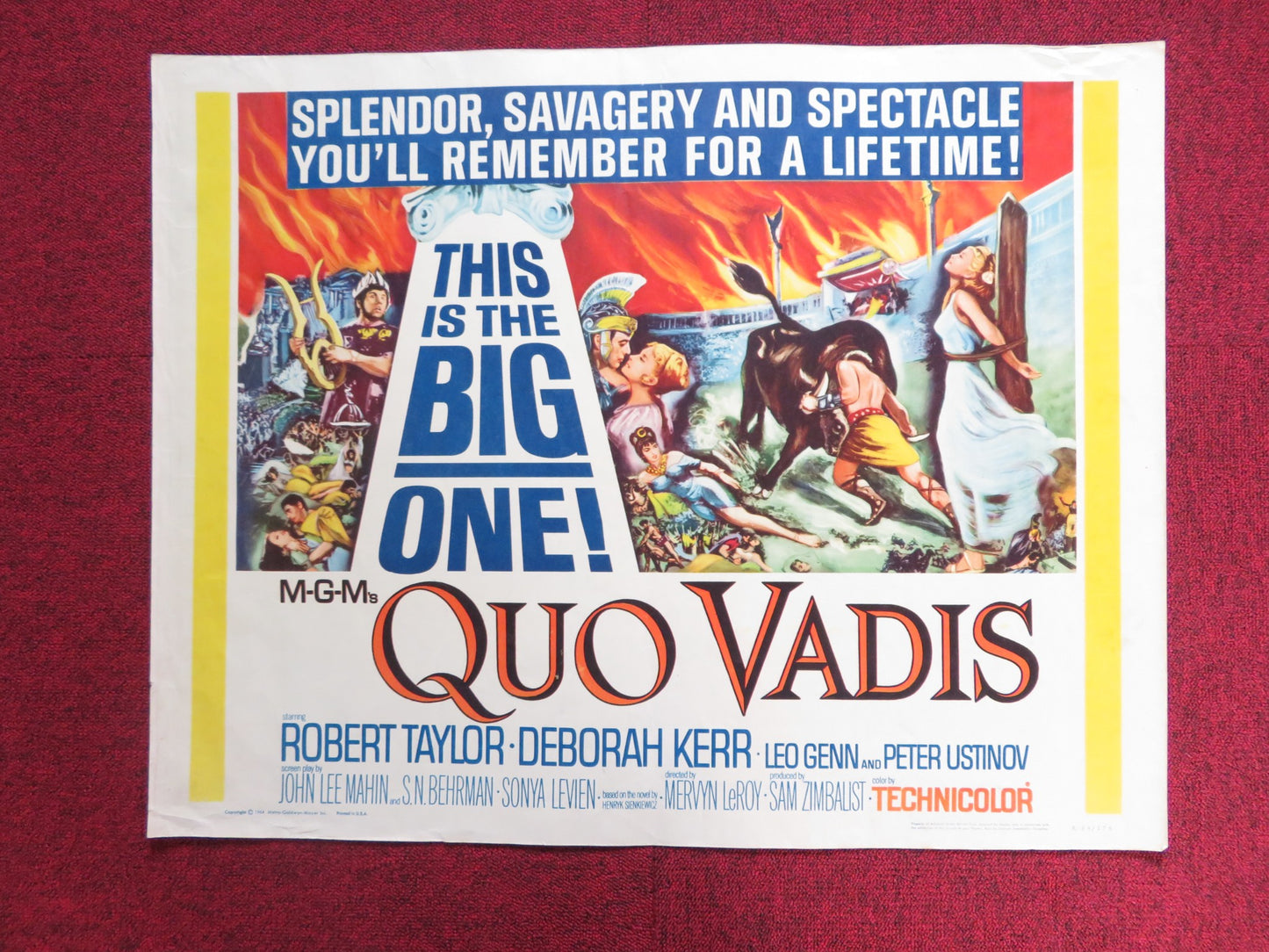 QUO VADIS US HALF SHEET (22"x 28") POSTER ROBERT TAYLOR DEBORAH KERR 1964