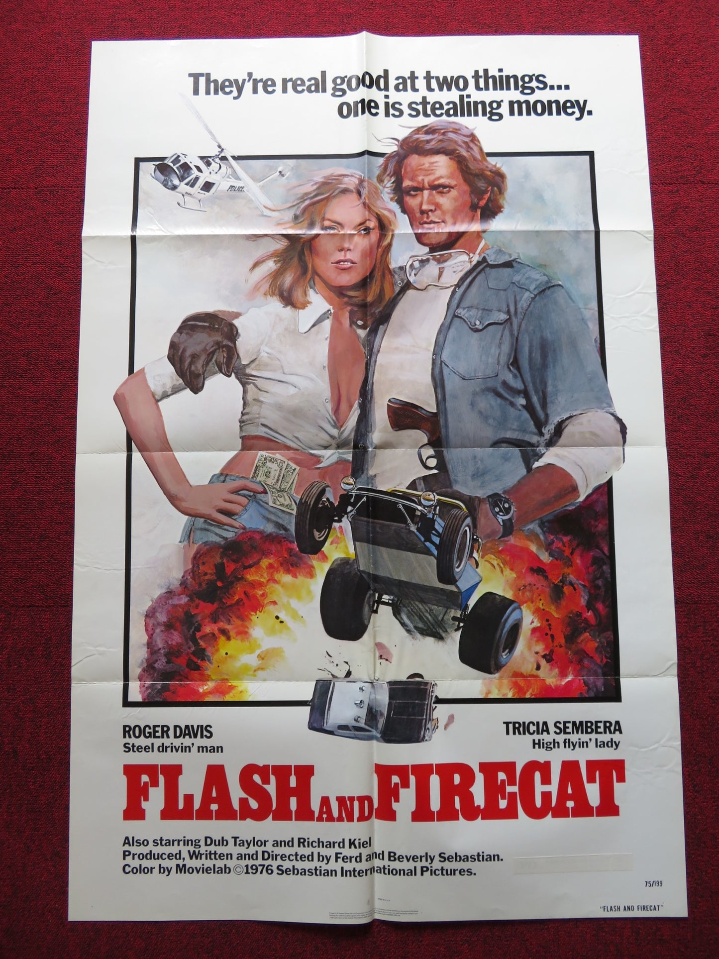 FLASH AND FIRECAT FOLDED US ONE SHEET POSTER ROGER DAVIS TRICIA SEMBERA 1975