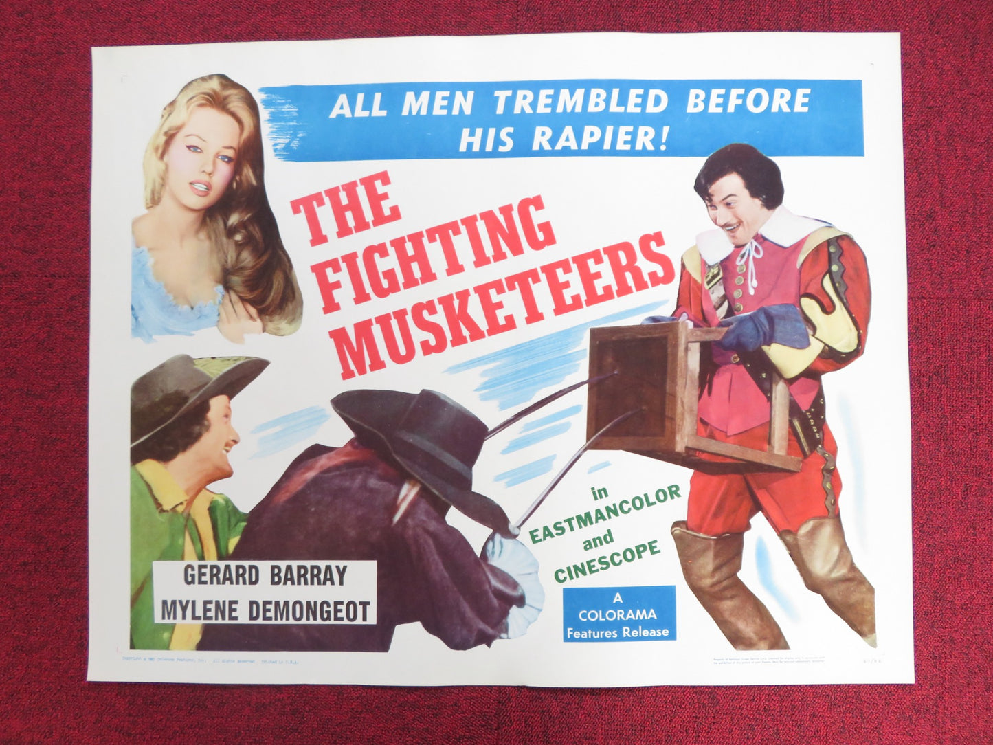 THE FIGHTING MUSKETEERS US HALF SHEET (22"x 28") POSTER GERARD BARRAY 1963