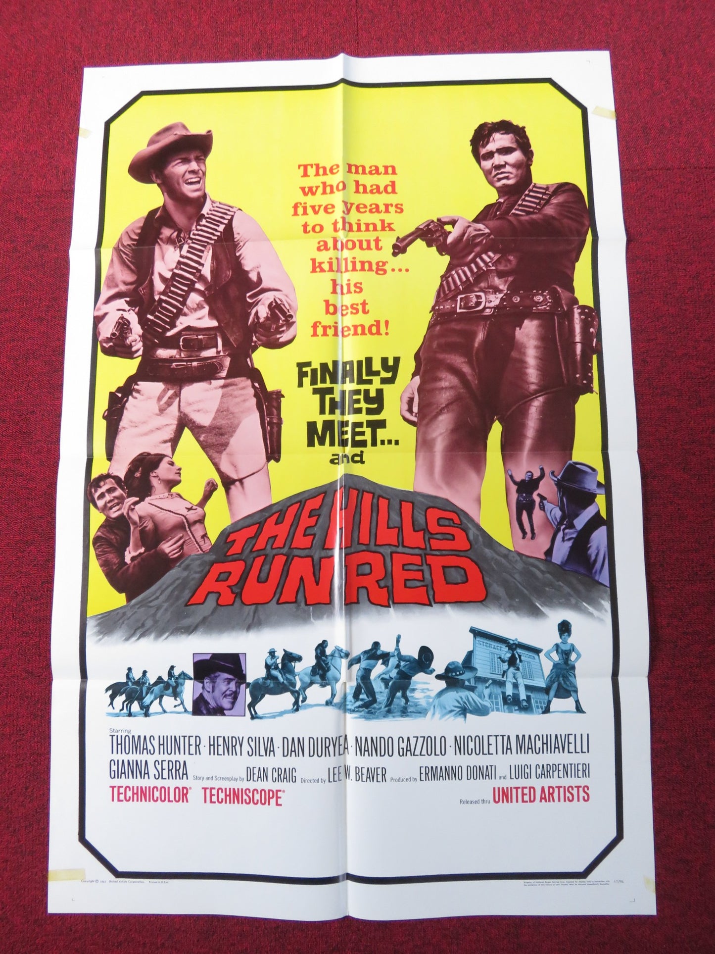 THE HILLS RUN RED FOLDED US ONE SHEET POSTER THOMAS HUNTER HENRY SILVA 1967