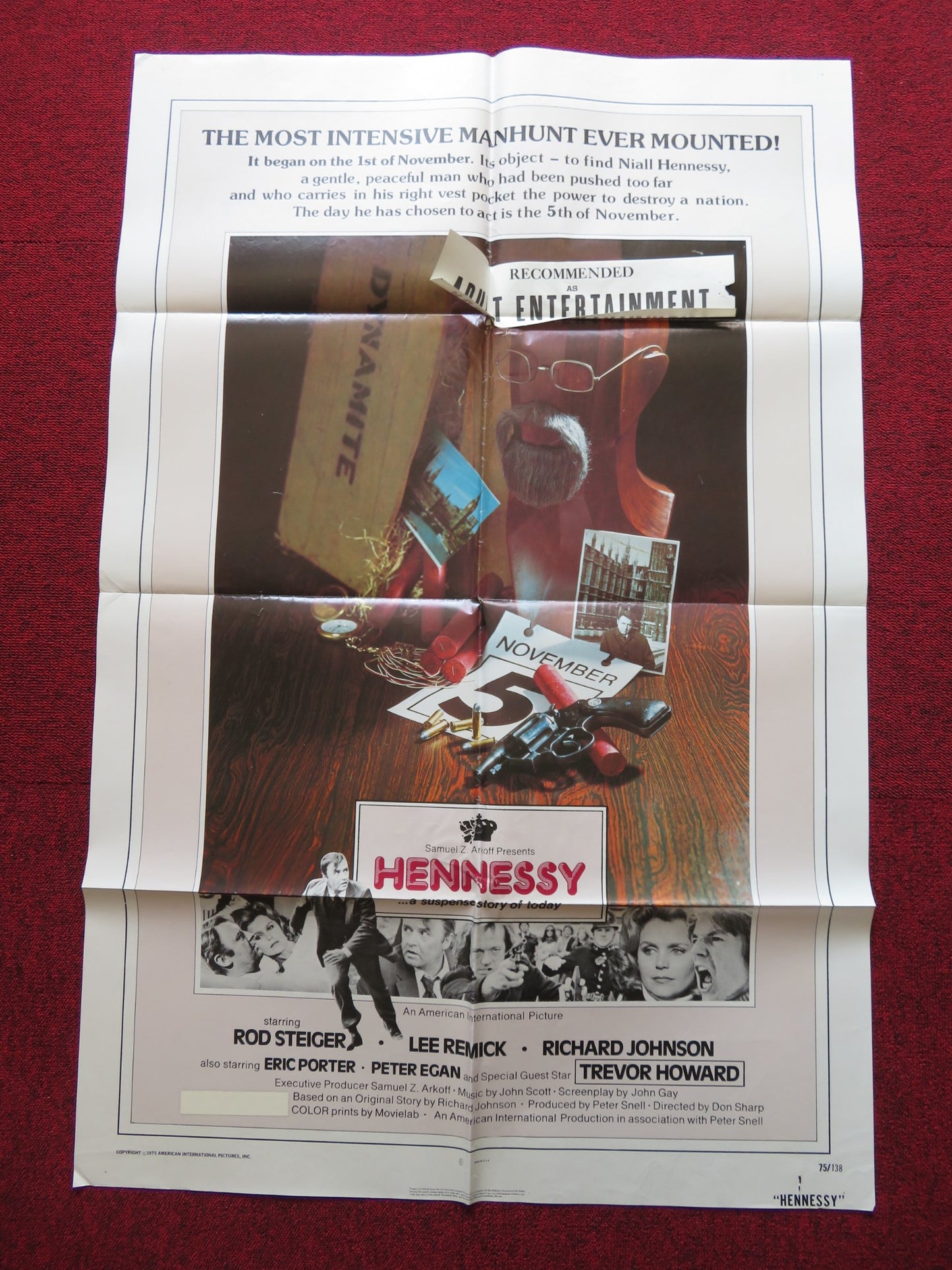 HENNESSY FOLDED US ONE SHEET POSTER ROD STEIGER LEE REMICK 1975